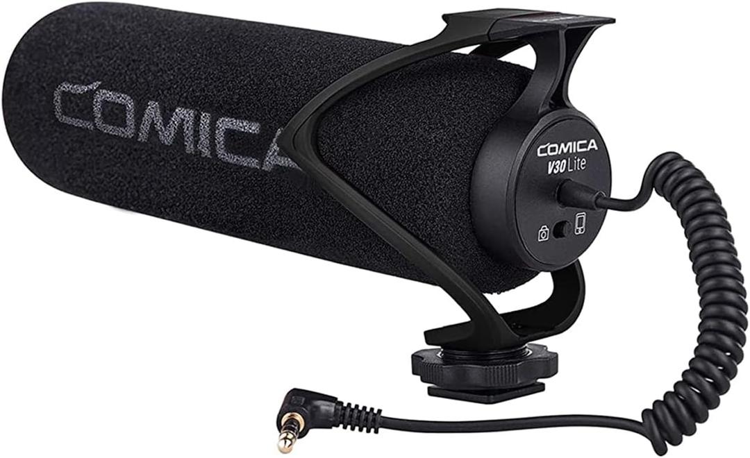 COMICA CVM-V30 LITE Video Microphone,Super-Cardioid Condenser On-Camera Shotgun Microphone for Canon Nikon Sony Panasonic DSLR Cameras,Mic for iPhone Android Smartphone with 3.5mm Jack(Black)