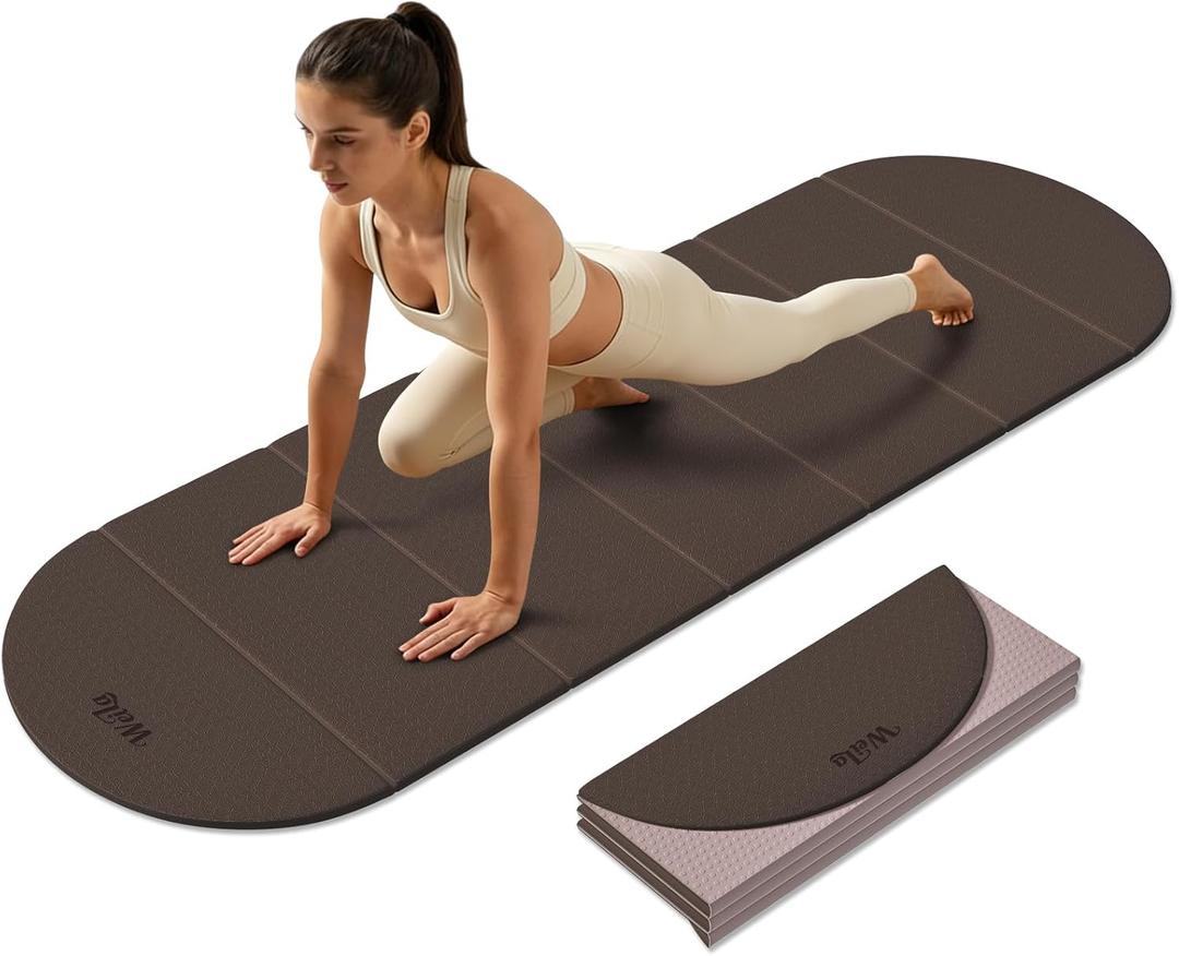 WeiLa Foldable Yoga Mat,10mm Extra Thick,Extra Long (75"x26") for Women&Men,  Brown &Bamboo Cream