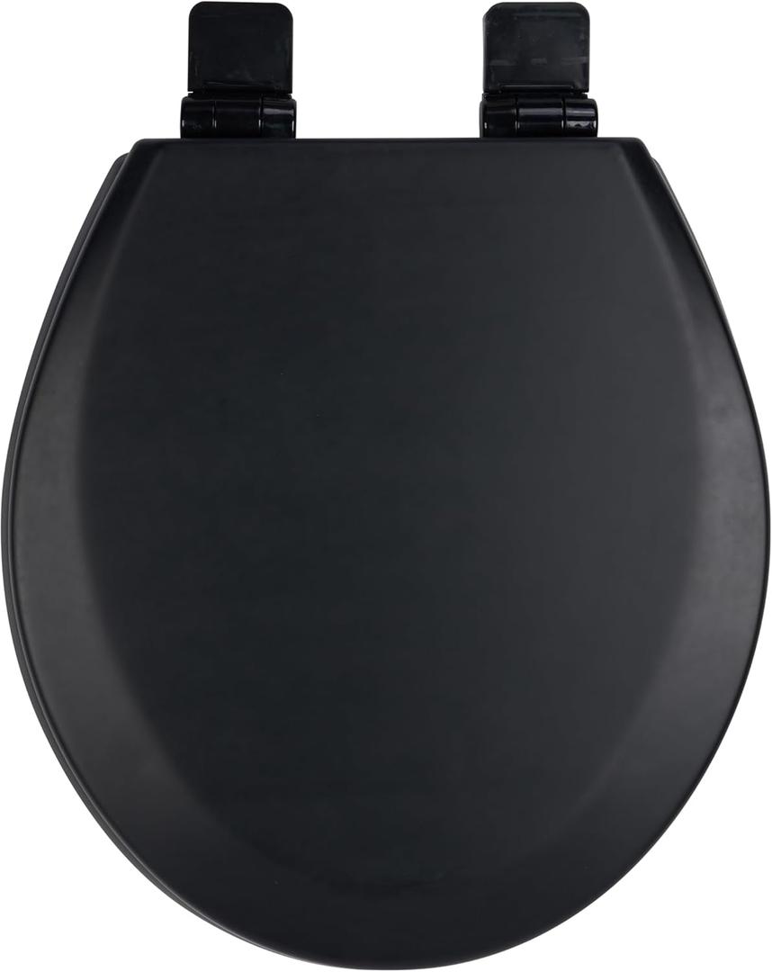 Toilet Seat, Slow Close, Soft Touch, Ultra-Smooth Matte Finish (No Orange-Peel Texture), Premium Moulded Wood, Quick Release, PIKLiDS (Black, Round)