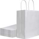 bagmad 50 Pack 8x4.75x10 inch Medium White Kraft Paper Bags with Handles Bulk, Gift Bags, Craft Grocery Shopping Retail Birthday Party Favors Wedding Sacks Restaurant Takeout, Business (50Pcs)