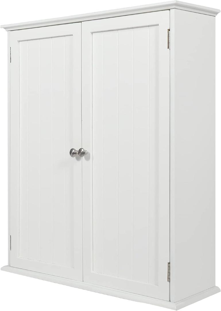 27.6in Length Bathroom Cabinet Wall Mounted,Over Toilet Storage Cabinet with 2 Doors and Adjustable Shelves,Wood Medicine Cabinet for Bathroom, White