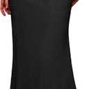 ELLEVEN Linen Flared Maxi Skirt with Back Slit - Elastic Waist Drawstring Long Flowy Ankle-Length Skirt (Medium, Black)