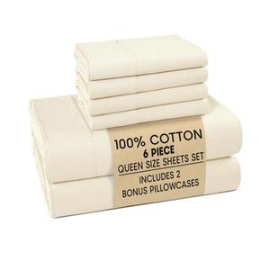 Casa Platino Queen Bed Sheets – Breathable 6 Piece Percale Cooling Queen Sheets with Crisp Feel, with 15 Inch Deep Pocket Fitted Sheet, Ultra Soft & Cozy Feel, Fit – Ivory