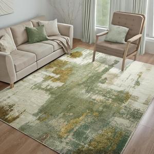 Kelarea Living Room Rug, 4x6 Rug Modern Abstract Washable Rugs Green Faux Wool Vintage Carpets, Non Slip Rugs for Bedroom, Dining Room, College Dorm, Kids Playroom, Home Office