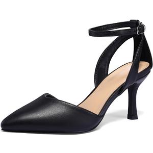 mysoft Women's Pumps Shoes Pointed Toe Kitten Low Heels Stiletto Ankle Strap Closed Toe Wedding Party Dress Sandals (7.5)