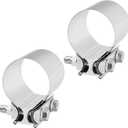T304 Stainless Steel 2.25'' Inch Exhaust Clamp,2 1/4 Inch Butt Joint Exhaust Seal Band Clamp Sleeve Coupler Universal For Exhaust System 2PCS Polished