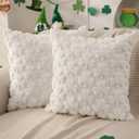 DFXSZ St Patricks Day Pillow Covers 18x18 inch Set of 2 St Patricks Day Decorations Cream White Shamrock Soft Plush Faux Fur Jacquard Throw Pillows for Sofa Holiday Festivals Home Decor PTK021B18