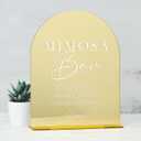 Gold Mimosa Bar Sign with Stand- 8"x10" Gold Mirror Arch Acrylic Wedding Sign and Base,1/8" Thick | Modern Calligraphy White Lettering Arch Acrylic Signs for Wedding Party Reception