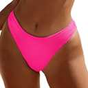 YMISAN Women's Bikini Swim Bottom Briefs Ribbed High Cut Mid Waist Cheeky Bathing Suit Bottom (Hot Pink), S