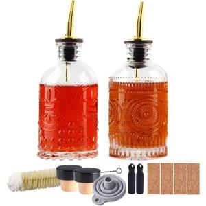Coffee Syrup Dispenser Bottles Set 2 Pack 7 OZ Simple Small Syrup Bottles Set with Metal Pour Spout Ideal for Coffee Syrups, Condiments, Coffee bar, SC056 (2 pack)