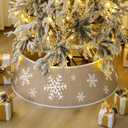 Soulchen 28 Inch Christmas Tree Collars Rustic Burlap Tree Collar with Snowflake Christmas Boho Burlap Trees Skirt for Home Xmas Indoor Winter Party Decor