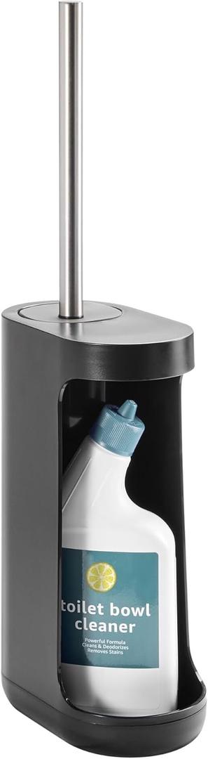 iDesign Toilet Holder Compartment-Matte Bowl Brush with Extra Storage, Black C