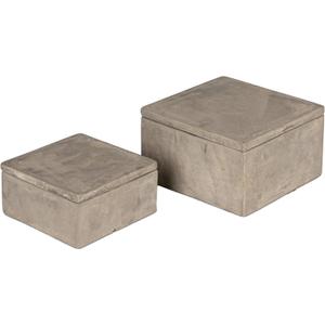 Bloomingville Square Decorative Cement Storage with Lids, Grey, Set of 2