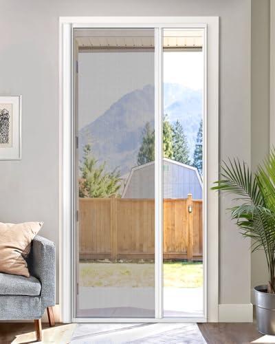 Paramondo Retractable Screen for Single Doors - Self-Stop Sliding Patio Screen with Aluminum Frame & Fiberglass Mesh, White, Size 34 5/8" W x 81 3/8" H