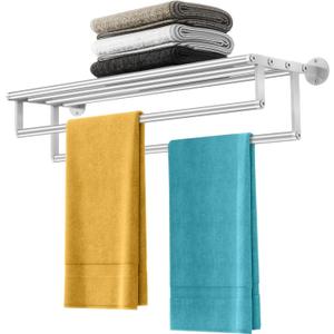 Double Towel Racks for Bathroom Towel Rack with Shelf, 24 Inch Double Towel Bars, Wall Mount Towel Holder for Bathroom Lavatory, Stainless Steel Towel Rod (Brushed Nickel)