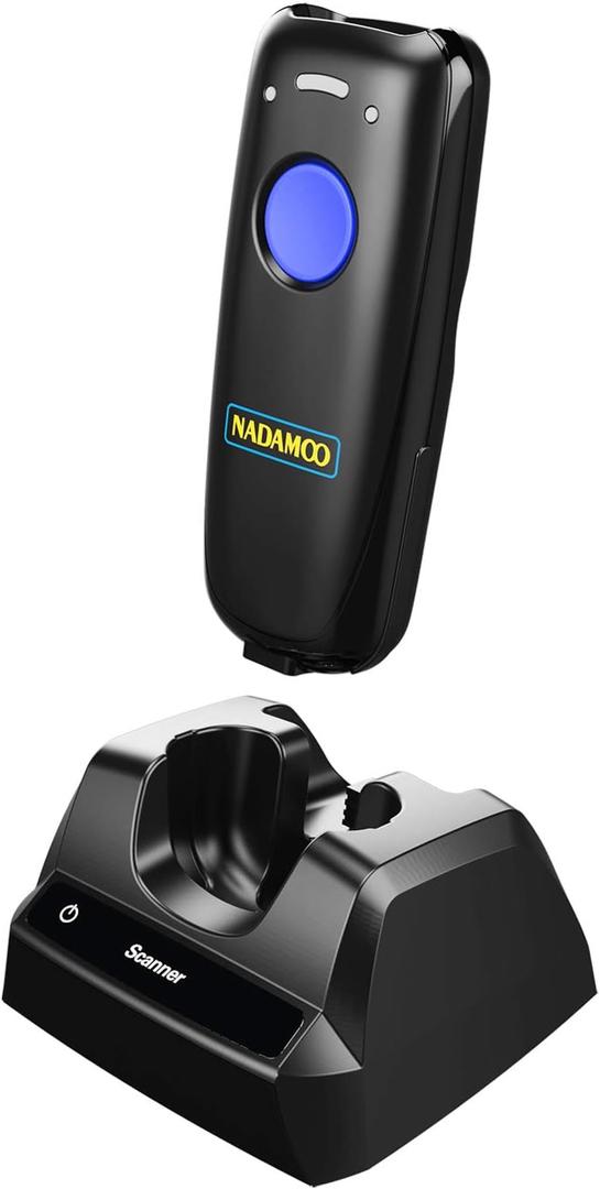 NADAMOO 1D Wireless Barcode Scanner Compatible with Bluetooth, with Charging Dock, Portable USB Bar Code Scanner for Inventory, 2.4G Wireless & Wired Barcode Reader for Tablet iPhone iPad Android iOS