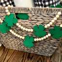 7.5 FT Beaded St Patricks Day Garland, Felt Shamrock Banner and Wooden Beads | Rustic Farmhouse Clover St Patricks Day Decorations for Home Bar Party, Shelf Display, Fireplace, Wall Decor