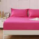Homiest Hot Pink Cotton Fitted Sheet & Pillowcase Set, Full 400TC