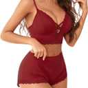 Avidlove Sexy Pajamas V Neck Womens Pajama Sets Shorts Lace Trim Cami Pj Set 2 piece PJS Lingerie Sleepwear (S)