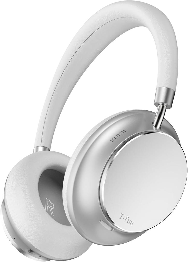 T-fun NC35 Hybrid Active Noise Cancelling Headphones, 360 Spatial Audio with Head Tracking, Over Ear Headphones Wireless Bluetooth 5.3, 55H ANC Playtime, Deep Bass, Custom EQ via App, for Travel Home (Silver)