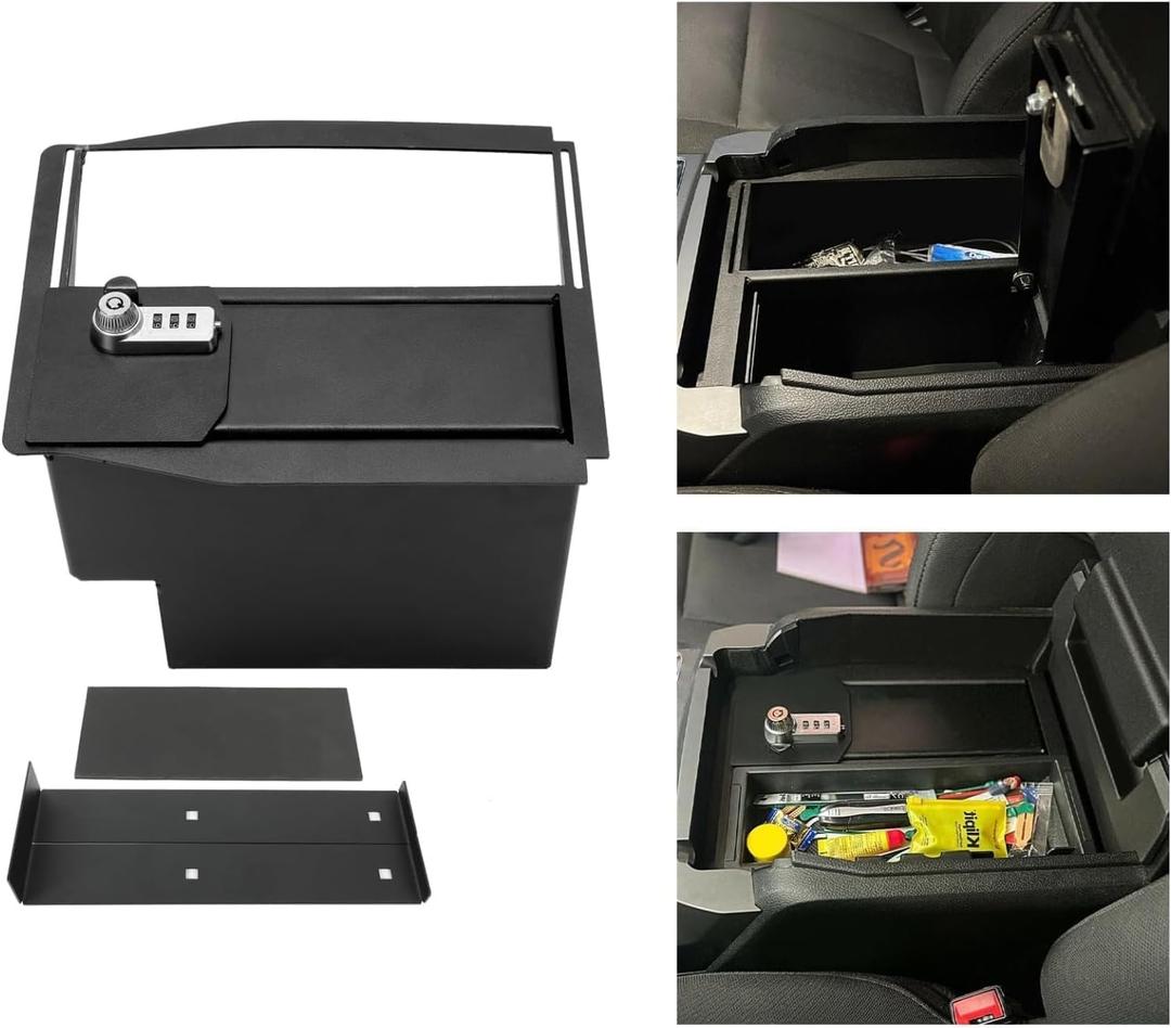 HECASA Center Console Safe Storage Box Compatible with 2015-2020 Ford F150 Raptors F250 F350 Console Vault Super Duty Powder Coated Steel