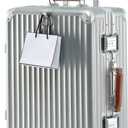 24 Inch Hardside Checked Luggage with Leather Handle, PC Zipperless Suitcase with Spinner Wheels and TSA Locks, Lightweight Checked Luggage for Travel, Silver