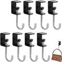 cobee Clamp-On Under Desk Hooks, Desk Mount Hanging Bag Holder Metal Hook Adjustable Headphones Clamp Organizer Portable Purse Hanger Clip Reduce Desk Clutter Table Desk Under Counter (8 Pcs, Black)