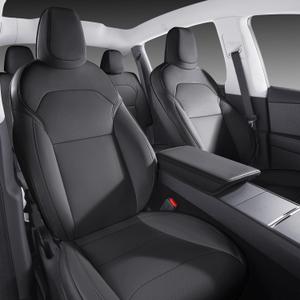 Car Seat Covers for New 2025-2026 Tesla Model Y Juniper Nappa Leather Car Interior Seat Airbag Compatible Cushion Cover Full Set Custom Fit, Nappa Black