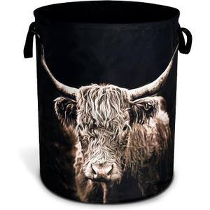 Highland Cow Laundry Basket Animal Foldable Oxford Cloth Funny Tote Bag Laundry Hamper Clothes Storage Bucket Organizer For Bathroom/Laundry Storage/Bedroom Storage Basket 17.7x13.7Inch