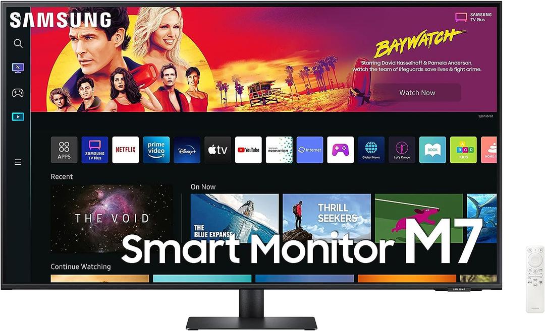 Samsung 43" M70B Series 4K UHD USB-C Smart Monitor & Streaming TV, 4ms, 60Hz, HDR10, Wireless Display, Gaming and IoT Hubs, Alexa Built-in, 2022, LS43BM702UNXZA, Black