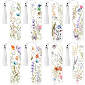 8 Pieces Christian Bible Verse Diamond Art Bookmarks 5d Christian Beaded Bookmark Acrylic Tassel Bookmark for DIY Making Beginners Kids Adults Arts Craft Supplies (Wildflowers)