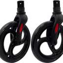 2 Pcs 8 Inch Black Front Wheel with Front Fork Drive, Replacement Wheel for Rollator Walker, Rollator Front Castor Wheels and Drive Front Fork Assembly, Black (1 Pr.)