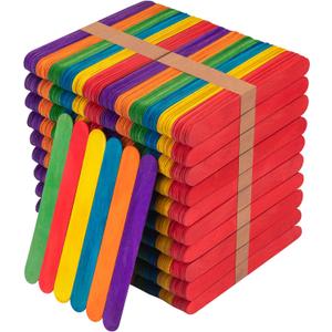 WISYOK 1000 Pcs 6" Colored Jumbo Craft Sticks - Wooden Rainbow Popsicle & Wide Lollipop Sticks, Ideal for DIY Crafts & Children's Education