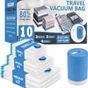 Cozy Essential Travel Vacuum Bags with Electric Pump, 10 Pack Vacuum Travel Bags for Luggage and Suitcase, Vacuum Seal Space Saver Compression for Clothes Clothing
