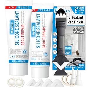 8Oz Black Waterproof Caulk & Seal Silicone Sealant, Wadities Tile Grout Repair Kit with Grout Remove Scraper, Shrink & Crack Proof for Bathroom, Shower, Kitchen, Floor (4Oz, Pack of 2)