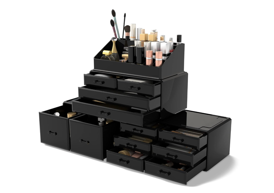 Readaeer Makeup Cosmetic Organizer Storage Drawers Display Boxes Case with 12 Drawers (Black)