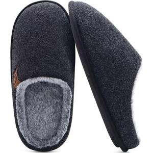 COFACE Mens Cozy Memory Foam Scuff Slippers Casual Slip On Warm House Shoes Indoor/Outdoor Sandal Slippers With Arch Support Rubber Sole Size 7-15 (10, Felt Black)