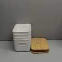 Citylife 4 PCS Storage Bins with Bamboo Lids Plastic Storage Containers for Organizing Stackable Storage Box with Handle, 10.23 x 7.08 x 6.3 inch (White)