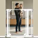 WAOWAO 40" Extra Tall Clear Acrylic Dog Gate for Baby and Kids with Double Lock, 29.5"-37.37" Width, Safety Auto Close Pet Gate for Baby and Pets, Fits Doorways, Kitchen, and Entryways, White