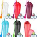 6 Set Slushie Cups with Dome Lids and Straws Detachable Spoon Straws Reusable Plastic Iced Coffee Cups Smoothie Tumbler for Birthdays Summer Party Supplies(Dark Colors,24 oz)