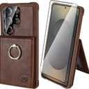VANAVAGY Wallet Case for Galaxy S25 Ultra for Women Men, PU Leather Phone Case Wallet with Magnetic Clasp RFID Blocking Card Holder Coin Pocket with Ring Holder for S25 Ultra 6.9 inch, Brown
