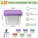 SANEXC 6 Oz Stainless Steel Snack Containers for Kids - 6 Pack Metal Food Containers with Lids Silicone Easy Open 100% Leak Proof BPA Free Reusable Baby Lunch Box for Daycare Travel and Office