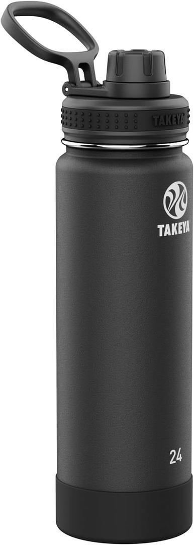 Takeya Actives Stainless Steel Water Bottle, Insulated Spout Lid, Keeps Drinks Cold 24 Hrs, Leakproof, Durable, Dishwasher Safe, Ideal for Gym, Travel, Fits Most Cup Holders, 24 oz/Onyx
