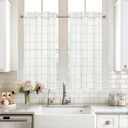 DriftAway Kitchen Curtains Striped Tier Linen Short Curtains Windowpane Plaid Cafe 45 Inch Length for Living Room Bathroom Chris Farmhouse Rustic Rod Pocket 2 Panels Gray