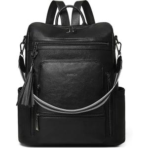 Shrrie Vegan Leather Laptop Backpack for Women 15.6 inch Work Backpack Fashion Travel Backpack Purse for Travel College Work, Black