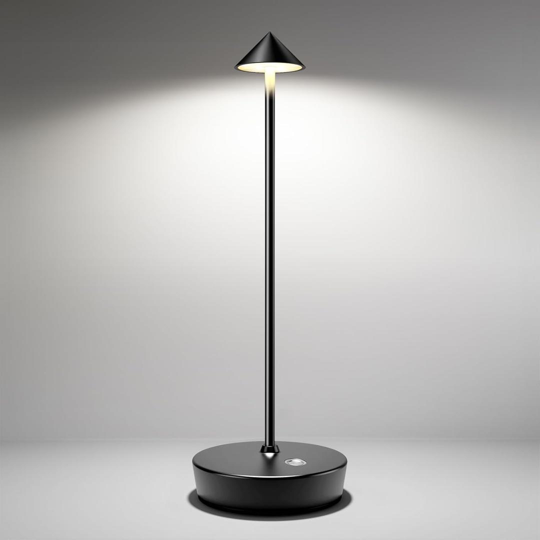 Cordless Table Lamps Rechargeable, 6000mAh Battery Operated LED Desk Lamp Outdoor Waterproof Portable Touch Dimmable Table Night Light for Patio Restaurant Dining Home Black