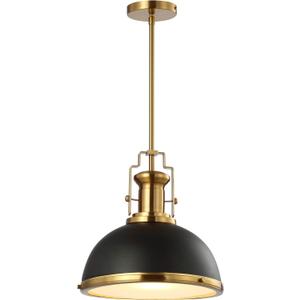 JONATHAN Y JYL9536A Homer 13" 1-Light Modern Industrial Iron LED Dome Pendant, Classic, Cottage, Farmhouse, Industrial, Rustic, Transitional, Office, Living Room, Kitchen, Foyer, Black/Brass Gold