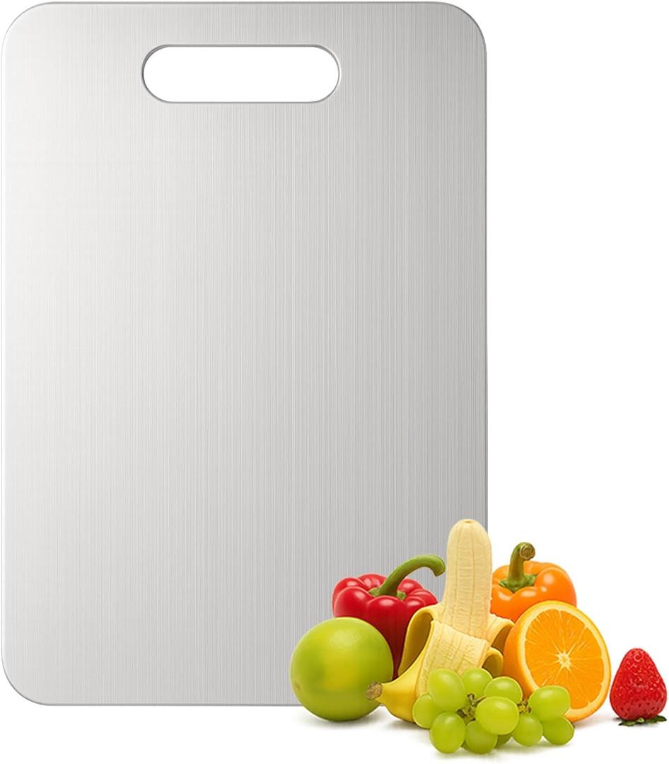 Titanium Cutting Boards Set of 2 100% Pure Titanium Kitchen Cutting Board, Double-Sided Non-Toxic Cutting Board, Ideal for Slicing and Dicing Meats, Features Handle, Dishwasher Safe, 16×10 In