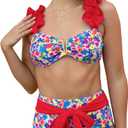 Women High Waisted Swimsuit Flounce Straps Bikini Tie Back Bathing Suit | Removable pads, soft material, fully lined (S)