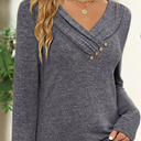Kopinma Women's Long Sleeve Tunic Tops Casual V Neck Shirts for Leggings Fall Button Pullover Blouse Dressy Sweatshirt Size S